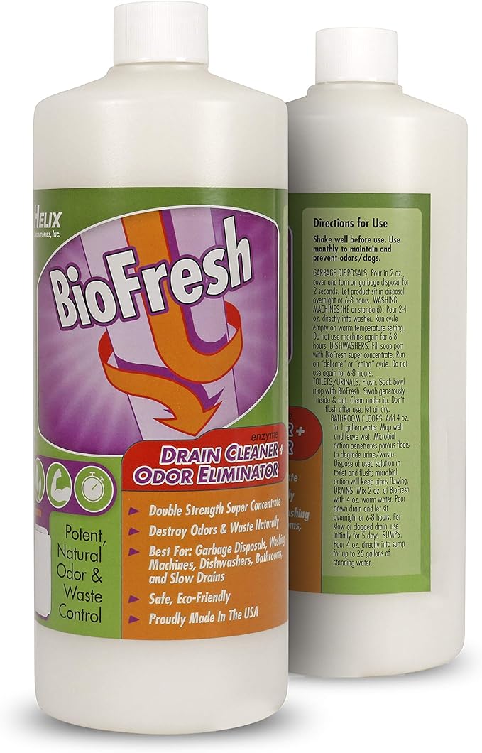 Enzyme Drain Cleaner & Deodorizer for Sink Drain, Showers, Septic Systems, Bathroom & Kitchen - Smell Remover for Fruit Fly Garbage Disposals, Dishwasher & Washing Machines - (32oz)