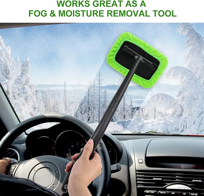 XINDELL Grip 22” Microfiber Car Window Cleaning Tool – Dash & Windshield Brush with Ergonomic Handle, Reusable Pads for Interior & Exterior Glass Cleaning
