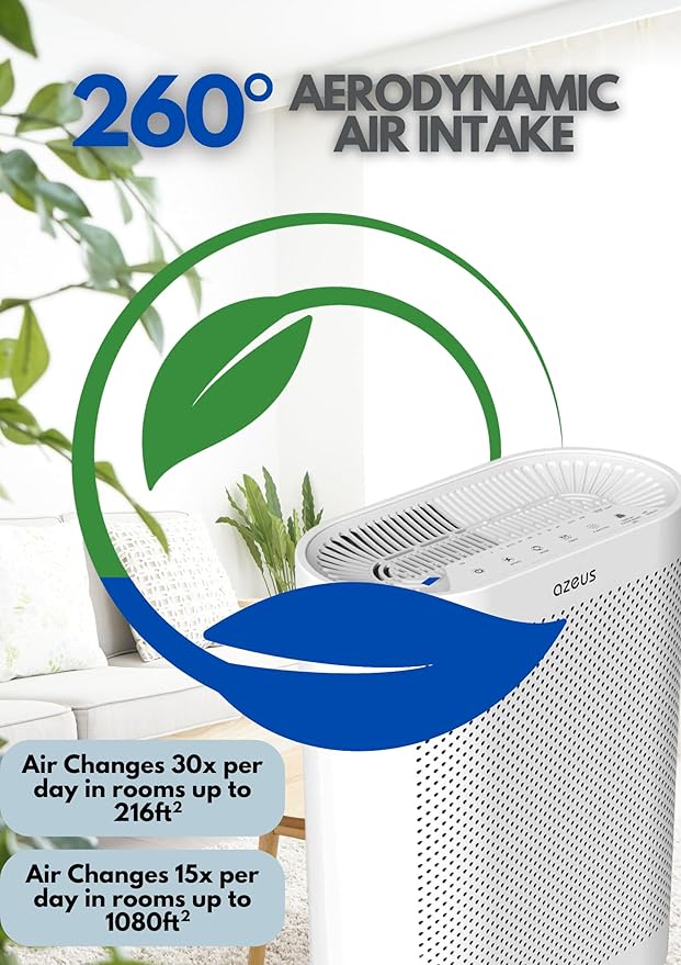 AZEUS H13 HEPA Air Purifier for Home, Bedroom & Office | 3-Stage Filtration for Smoke, Dust, Pet Dander | Quiet & Ozone-Free (1 pack 01)