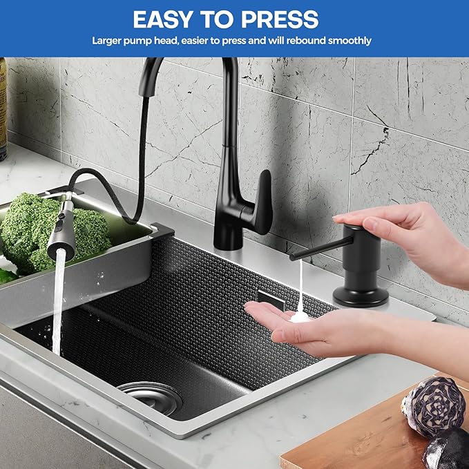 Soap Dispenser for Kitchen Sink, Matte Black Built in Soap Dispensers, Stainless Steel Sink Soap Dispenser or Lotion Dispenser Pump with 47" Extension Tube Kit, Upgraded Metal Check Valve