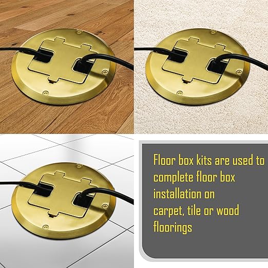RACO Floor Box Kit 6239ACBP Brass 15A/125V Duplex Receptacle Outlet with USB Ports, Single Gang Electrical Box for Wood Sub-Floor with 3.1A/5V Type A and C USB Outlet Receptacles for Home Improvement