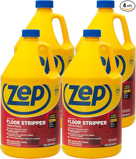 Zep Heavy-Duty Floor Stripper Ammonia Free Concentrate - 1 Gallon (Case of 4) ZULFFS128 - Dissolves and Removes Polish from Hard Floors, Use on Vinyl (VCT), Concrete, Rubber
