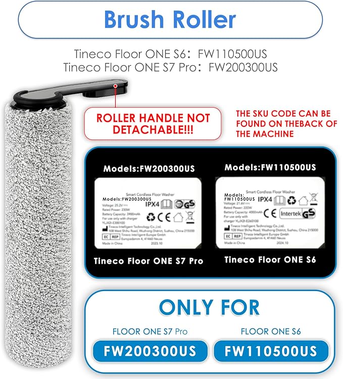 【NOT FOR Version 2, ROLLER HANDLE NOT DETACHABLE】 (3 Pack) ONE S7 PRO Replacement Brush Rollers for Tineco Floor ONE S7 PRO, ONE S6 Smart Cordless Cordless Wet Dry Vacuum Cleaner, Parts Brush Rollers