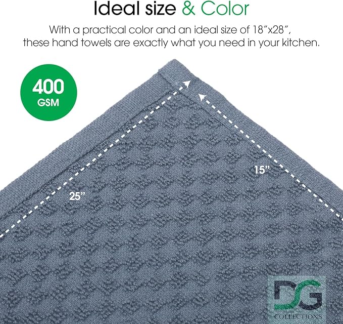 DG Collections Grey Kitchen Towels - 100% Cotton Terry Tea Towels for Cleaning, Drying, and Highly Absorbent Kitchen Dish Cloth for Bar Cleaning - 8 Pack - 15 x 25 Inches