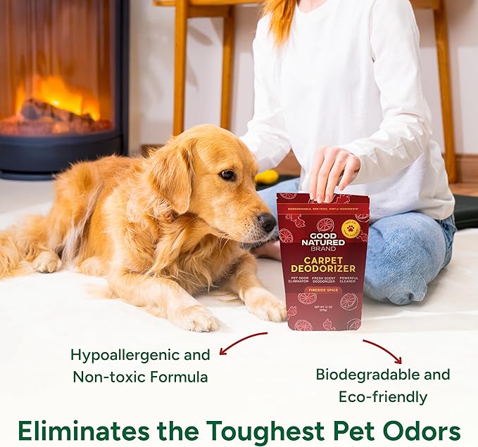Good Natured Brand | Carpet Deodorizer & Freshener Powder | 31 oz Pet Odor Eliminator for Strong Odor & Pet Urine | Fresh Natural Fireside Spice Scent | Safe for Homes with Pets