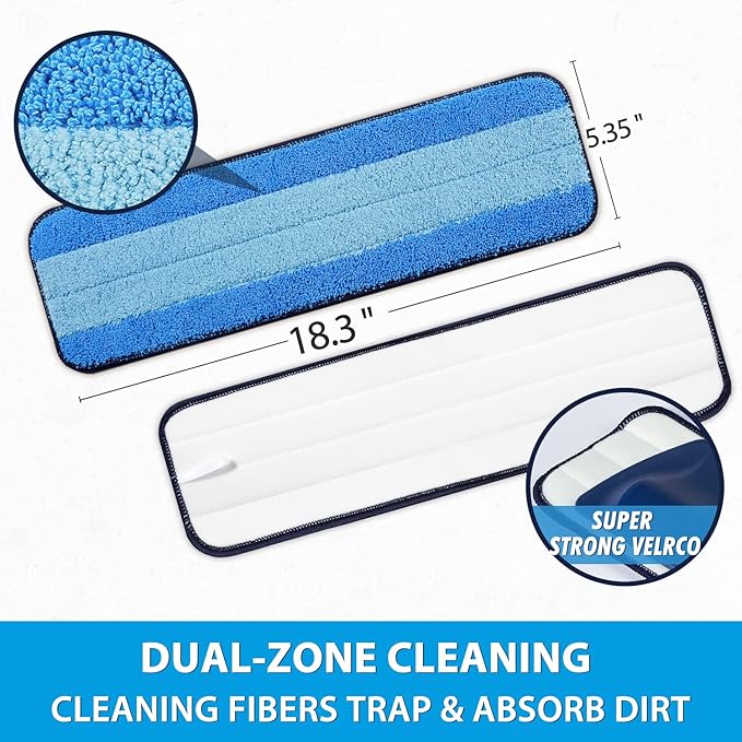 6 Pack Microfiber Cleaning Pads for Bona Mop, Safe for Hardwood and Hard-Surface Floors, Reusable Microfiber Mop Pads for 18 Inch Mop, No Residue, Super-Absorbent, Over 500 Machine Washes