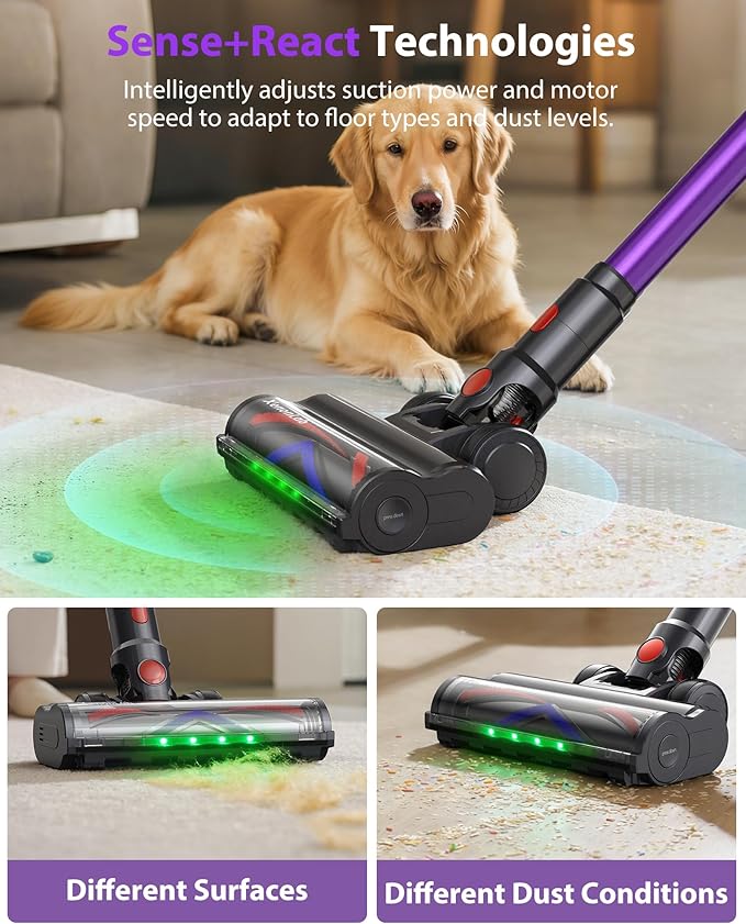 Cordless Vacuum Cleaner, 75Mins/55KPa/650W Self-Standing Stick Vacuum Cleaners for Home, Rechargeable, Lightweight, Cone Filtration&Anti-Tangle, for Hard Floor, Carpet, Hardwoods, Pet Hair