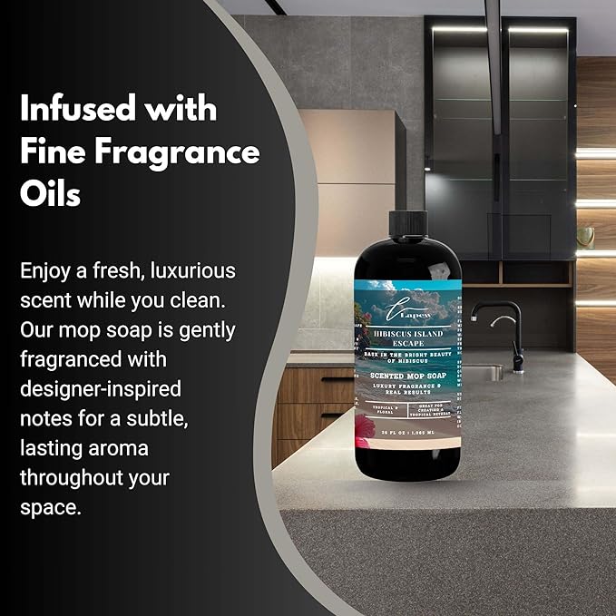 Luxury Floor Cleaner, Scented Mop Soap Concentrate | Hard Floor Cleaner for Tile, Vinyl, Laminate, LVP & Sealed Hardwood | Low-Foam, Streak-Free | 36 oz | Hibiscus Island Escape