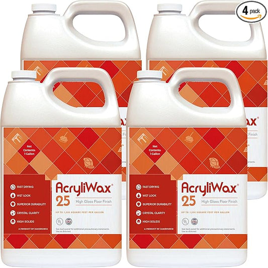 Acryliwax 25 High Solids & High Gloss Commercial Floor Wax & Finish - Case of 4 Gallons…