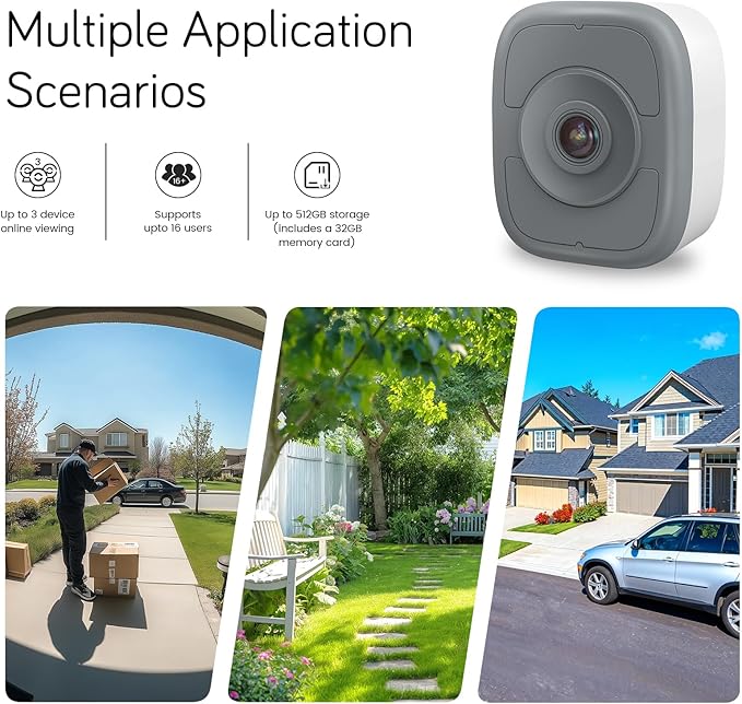 5MP 3K Window Security Camera with 24/7 Recording, No Subscription Required, Indoor Camera with Color Night Vision, Motion Detection, 2.4G＆5G WiFi, Quick & Easy Installation (1Pack)