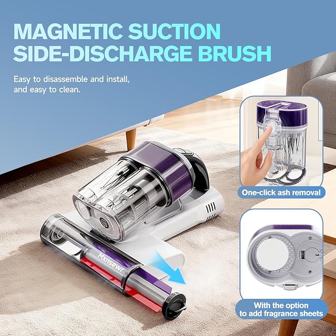 Mattress Vacuum Cleaner, Ultrasonic Bed Vacuum Cleaner with 18Kpa Strong Suction, 150°F Heat & 253.7nm UV-C Light, Intelligent Dual Cup, One-Click Dust Removal for Bed, Sofa, Pet Hair, White