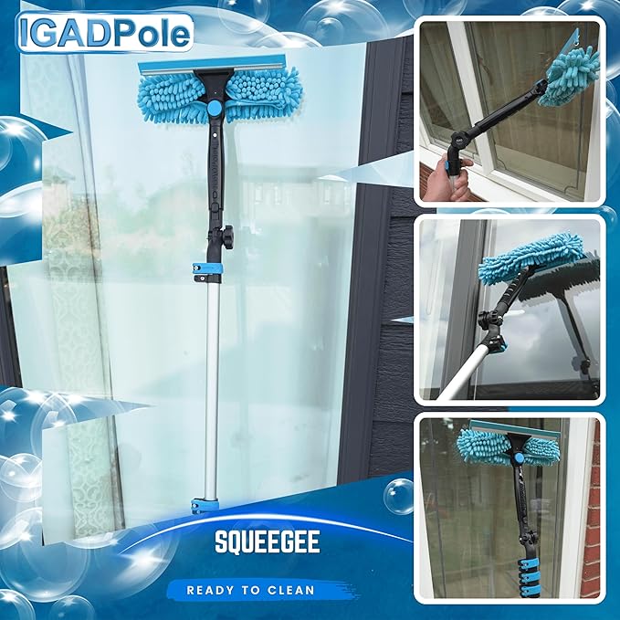 IGADPole 24 FT Water-Fed Washing Kit with Soap-Dispenser, Brush, 10″ Squeegee & Cobweb Duster for Windows, Gutters, Solar Panels & Exterior Walls