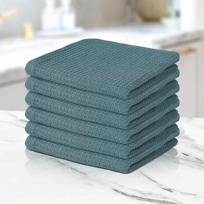 Vintage Vista 100% Cotton Waffle Dish Cloths (Pack of 6) - Dish Rags for Washing Dishes - Reusable & Highly Absorbent Kitchen Towels - Kitchen Rags for Christmas - (12" x 12" - Dark Green)
