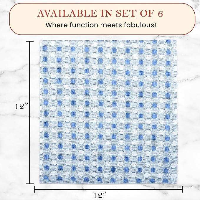 Vintage Vista 100% Cotton Dish Cloths (Pack of 6) - Dish Rags for Washing Dishes - Reusable & Highly Absorbent Kitchen Towels - Kitchen Rags for Christmas - (12" x 12" - Blue Honeycomb)