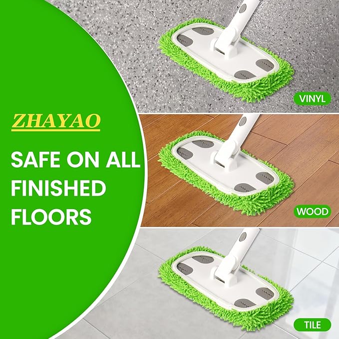 Reusable Microfiber Floor Mop System, Wet & Dry Sweeper Kit, Includes 1 Sweeper Handle, 3 Washable Chenille Mop Pads, Dry & Wet Use for Hardwood, Tile, and Laminate Floor