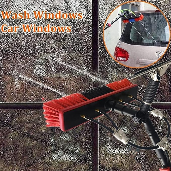 Cleaning Brush Window Cleaning Pole, 3-in-1 Water Fed Telescopic Brush W Squeegee, 180° Rotatable Brush Head Solar Panel Aluminum Alloy Telescopic Cleaning Brush,7.2 M/23.6 Ft (3.6 M/11.8 Ft)