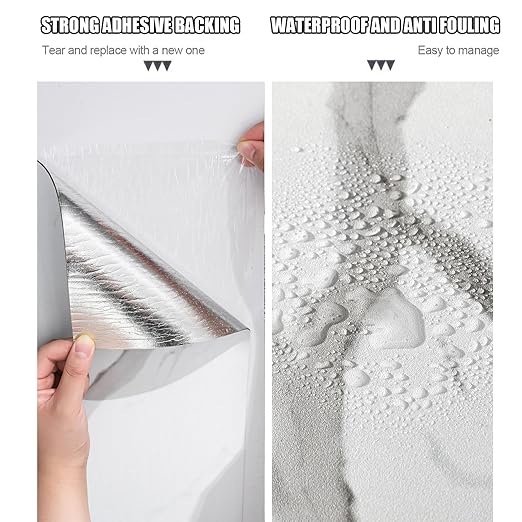 Luxury Thicken Matte Grey White Marble Peel and Stick Floor Tiles Self-Adhesive Vinyl Flooring Roll-DIY Easy for Wall and Floor,Hard Surface/Waterproof/Anti Slip (Not Real Marble, 17.72 "W x 118" L)