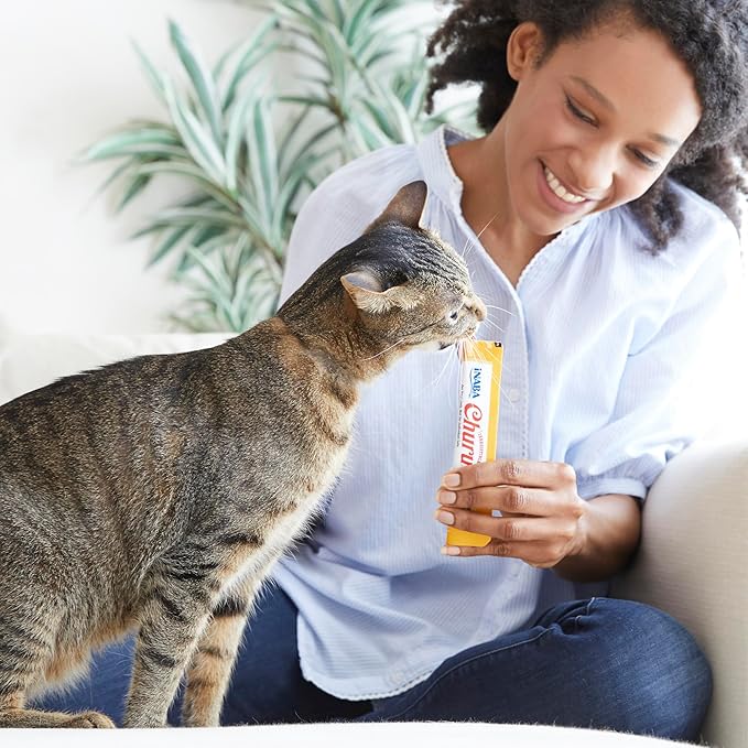 INABA Churu Cat Treats, Grain-Free, Lickable, Squeezable Creamy Purée Cat Treat/Topper with Vitamin E & Taurine, 0.5 Ounces Each Tube, 50 Tubes, Tuna & Seafood Variety