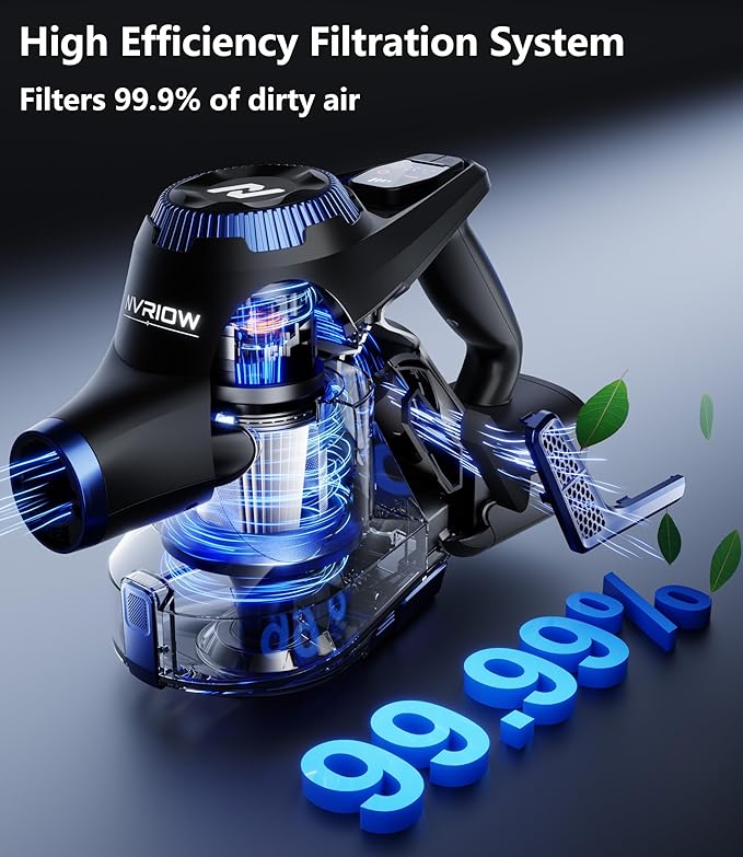 Cordless Vacuum Cleaner for Home, 45Kpa Stick Vacuum, Max 80mins Runtime, 1.5L Dust Cup, Rechargeable Lightweight Handheld Vacuum for Carpet/Hardwood Floor/Pet Hair/Car (Navy Blue)