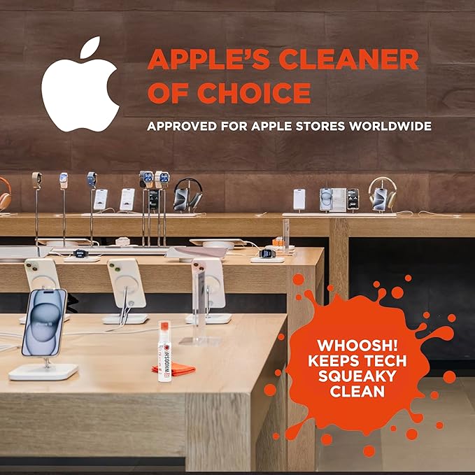 WHOOSH! Screen Shine Go XL - 3.4 fl oz with Microfiber Cloth - Powerful Streak-Free Screen Cleaner Spray and Wipe for MacBook, Laptop, Car, Eyeglasses & Phone - Sleek Bottle for Home, Work or Travel