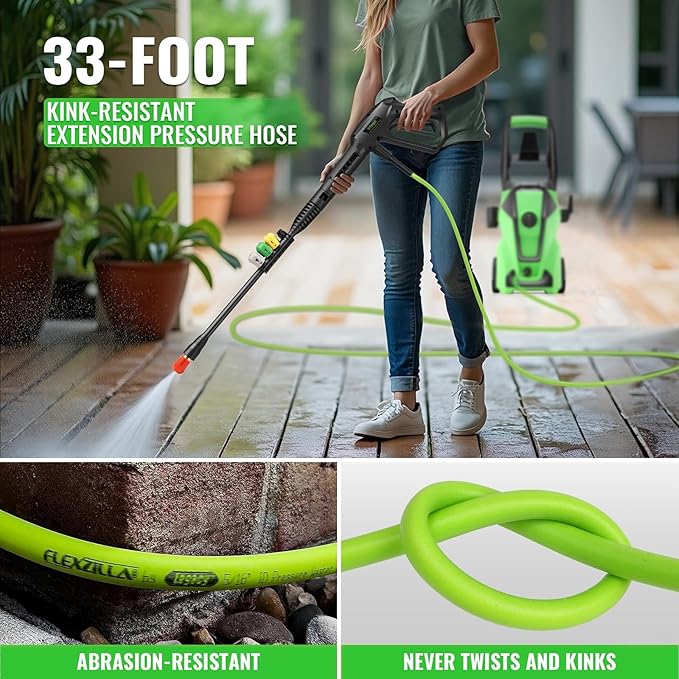 Professional Pressure Cleaner, Power Cleaner with Foam Cannon,4 Nozzles,33FT Hose and Soap Bottle,Car Clean Machine/Car/Driveway/Patio Clean (Dark Green)