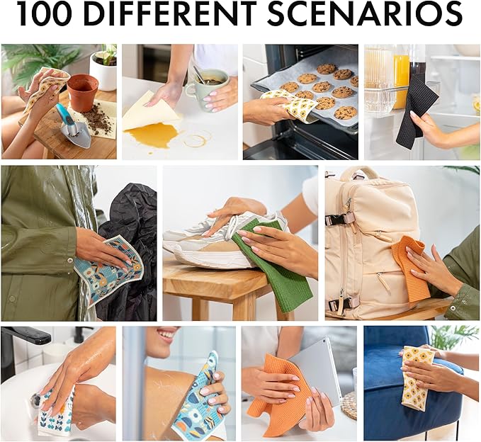 SUPERSCANDI 5 Pack Swedish Dishcloths for Kitchen - 100% Biodegradable & Compostable | Reusable Paper Towels Washable, Food-Safe & Without Plastic - Dish Rags Suitable for Any Surface | Premium, Sand