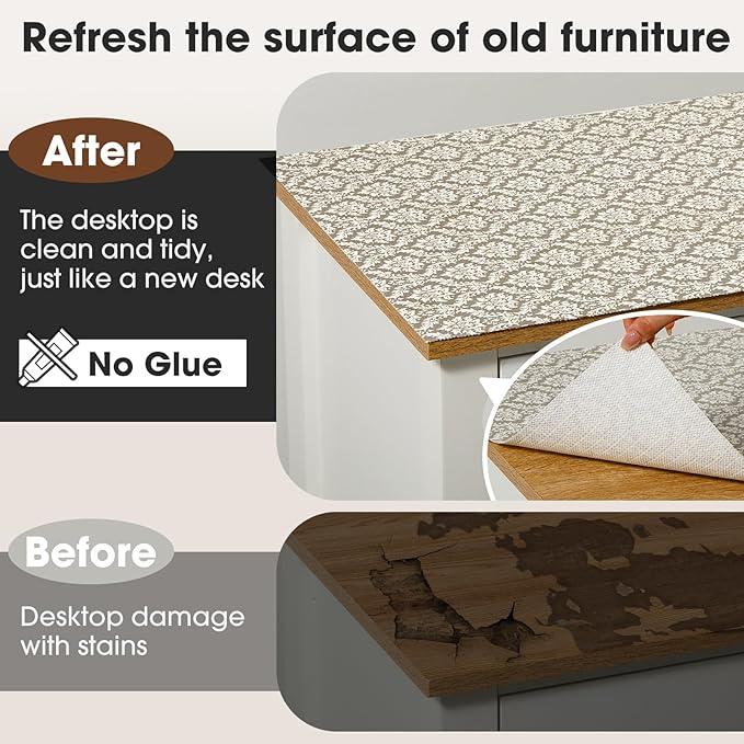 Drawer and Shelf Liner, Non-Slip Kitchen Cabinet Liners Non-Adhesive Thick Strong Grip Waterproof Washable Mats Protect Dresser Shelves Cupboard Bathroom Cabinets, Boho: Beige, 12 in X 30 FT
