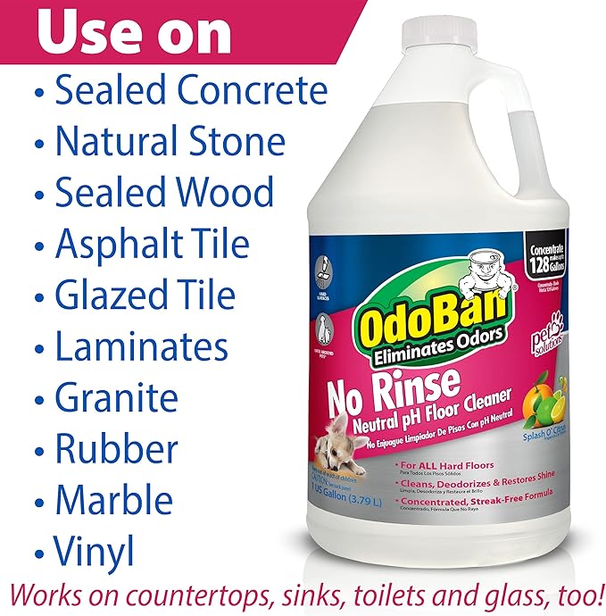 OdoBan Pet Solutions No Rinse Neutral pH Floor Cleaner Concentrate, Made in the USA, Splash O' Citrus Scent, 4 Gallons