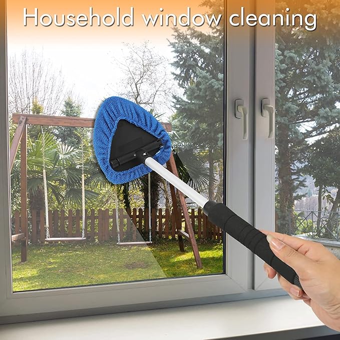 JOYFUL&HOPEFUL Car Windshield Cleaning Tool, Car Inside Window Cleaner Tool with Extendable Handle, 3pc Microfiber and 2pc Chenille, Car Interior Cleaner Tool Anti Fog, Streaks Free
