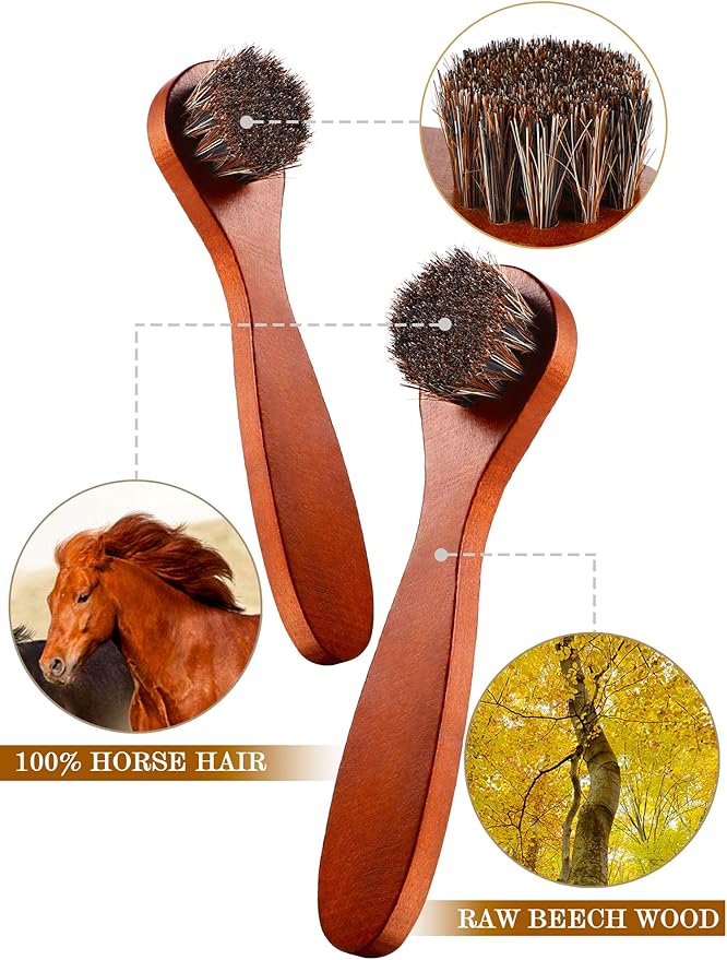Youngjoy 6 Pieces Horsehair Shine Shoes Brush kit Polish Dauber Applicators, Brown, 6 x 1.5 inches