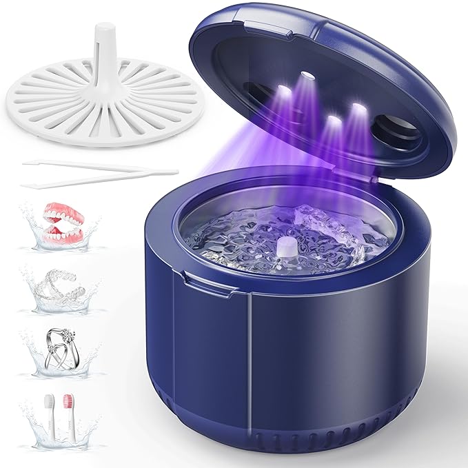 45kHz Ultrasonic Retainer Cleaner Machine, 200ML Dental Deep Cleaning Pod for Dentures, Aligners, Invisalign, Mouth Guards, Night Guards, Jewelry, Toothbrush (Blue)