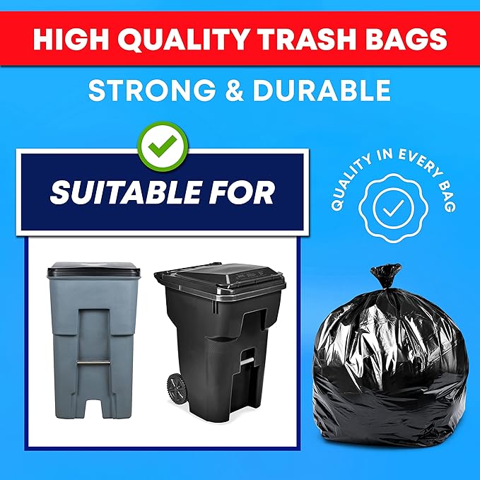 Tasker 95-96 Gallon Trash Bags Heavy Duty 2 Mil Contractor (Value-Pack 25 Bags w/Ties) Extra Large Contractor Trash Bags 90-100 Gallon Garbage Bags