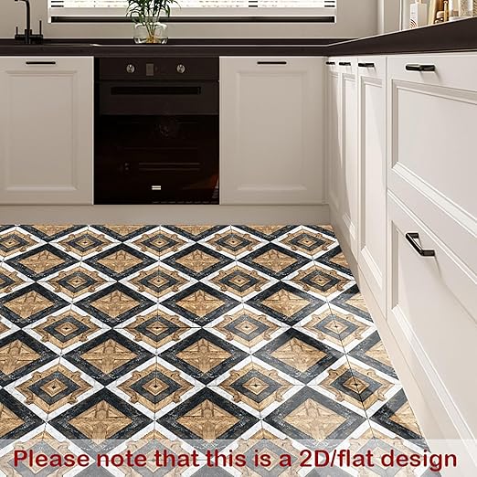 Nuxovilar Peel and Stick Vinyl Floor Tiles, 12x12 Inch Geometric Wood & Marble Mosaic Pattern, Self-Adhesive Flooring (10 Pcs)
