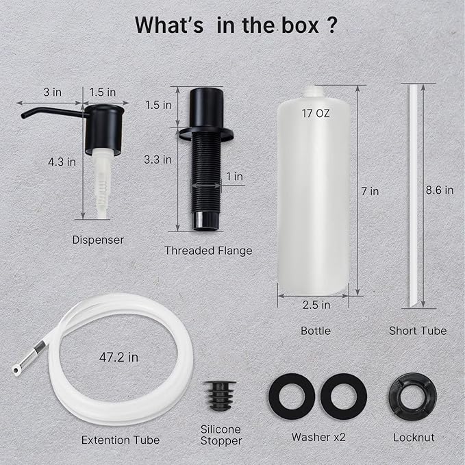 Built-in Soap Dispenser for Kitchen Sink, Soap Dispenser Pump Set with 17oz Bottle and 47.2-inch Extension Tube Kit for Dish Detergent - Black