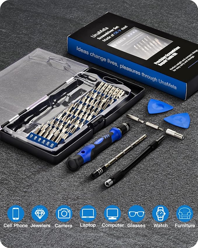 UnaMela Electronics Precision Screwdriver Set: 61 in 1 Small Magnetic Repair Tool Kit Mini Screw Driver with Case for Computer, Laptop, PC, iPhone, Xbox, PS4/5, Controller, Gamer Tech Gifts for Men