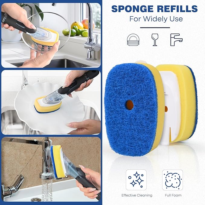 Sponge Brush Refills for OXO Dish Brush, 8 Pack Soap Dispensing Dish Refills, Scrub Replacement Head for Scrubber, Sponge Replacement Head Fits Soap Dispensing Handle