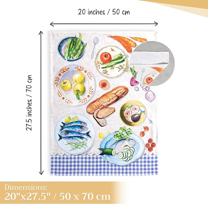 Maison d' Hermine Kitchen Towels Set of 3 100% Cotton 27.50" x 20" Reusable Cloth Tea Dish Towels Absorbent with Hanging Loop for Kitchen, Home, Dining, Cocktail Parties Spring/Summer (Gourmand)