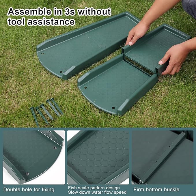 Rain Gutter Downspout Splash Block, Gutter Downspout Extensions for Water Drainage, 24" Gutter Splash Guards Downspout Extender, Fixable Down spout Drain Trays with PE Nails(2 Pack, Green)