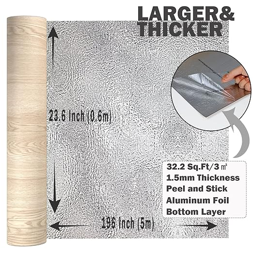 Oxdigi Peel and Stick Vinyl Flooring Roll 23"x 196"/32 Sq.Ft, Thicken Self Adhesive Vinyl Floor Tiles Wood Plank Flooring Waterproof Wear-Resistant for Any Room, Easy DIY Floor Coverings, Light Wood