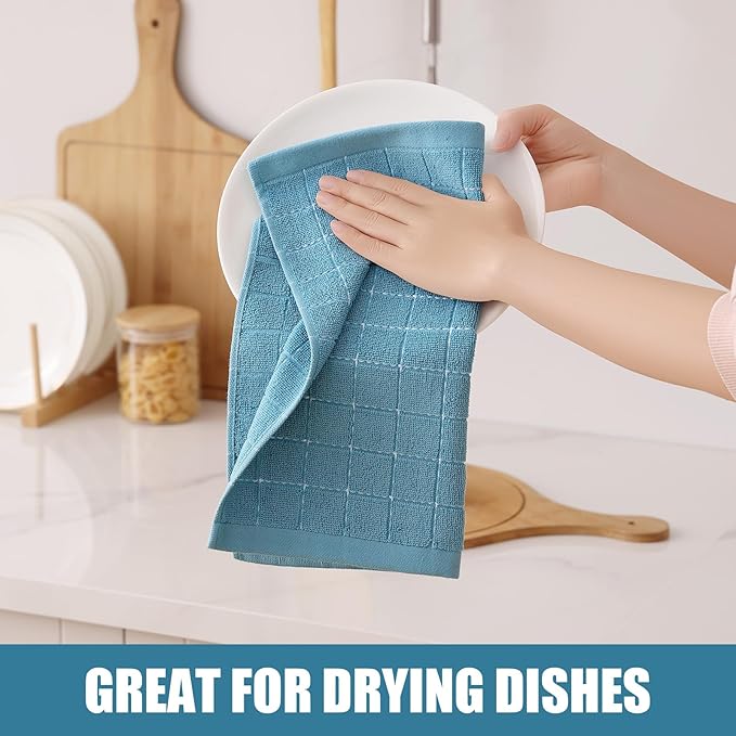Homaxy 100% Cotton Terry Kitchen Dish Cloths, Ultra Soft and Absorbent Dish Towels for Kitchen, Suitable for Drying and Washing Dishes, 12 Pack, 12 x 12 Inches, Lake Blue