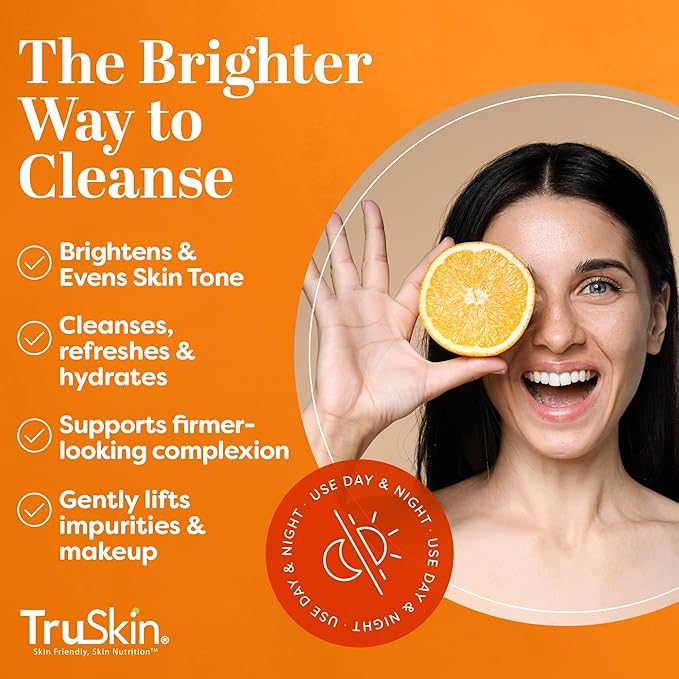 TruSkin Vitamin C Face Wash Cleanser - Brightening Facial Cleanser with Vitamins C & E, Rosehip Oil, Aloe Vera & MSM - Gently Cleanses, Refreshes & Supports Radiant Skin - 5 fl oz