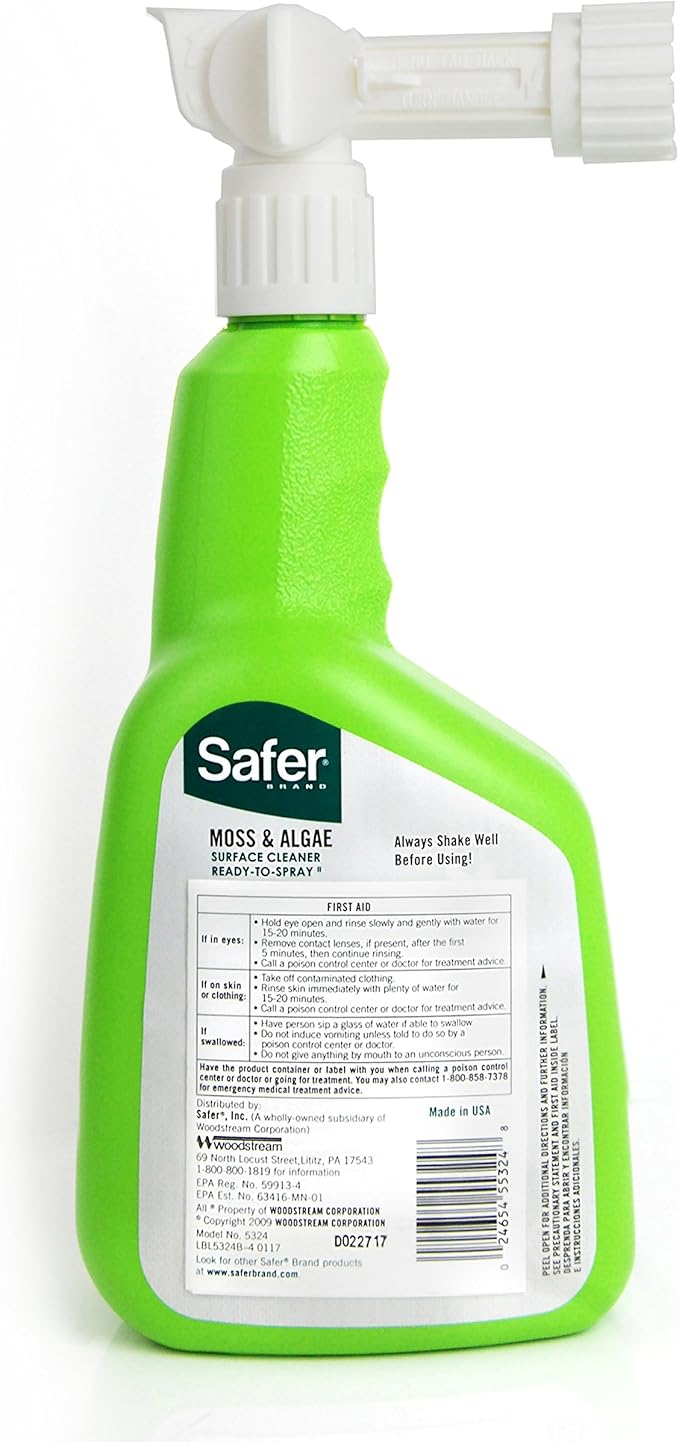 Safer Brand 5324-6 Moss and Algae Killer and Surface Cleaner, 32 oz. Hose Sprayer
