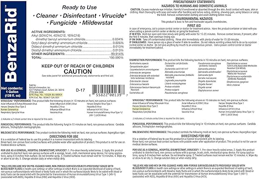 Hospital Disinfectant Sanitizer & Virucide | Kills 99.99% of COVID-19, Avian Flu H1N1,H1N2, H5N1, SARS, Bloodborne Pathogens, Staph, Bacteria & Mold | EPA Reg. | Child & Pet Safe 1 Gal