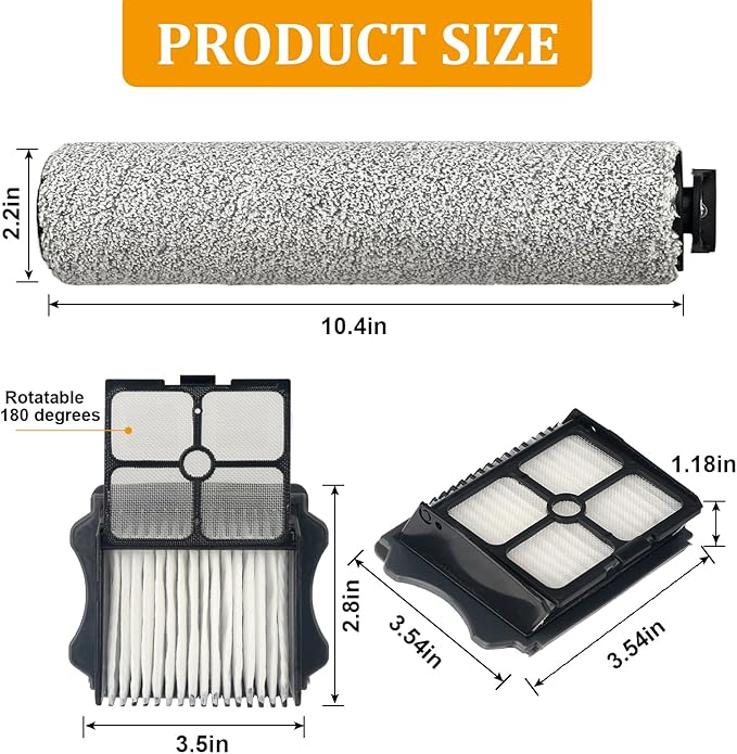 2 Pack Soft Roller Brush Replacement Parts for Tineco Floor ONE S5 Steam Cleaner Wet Dry Vacuum, Replacement Parts Accessory Kit for Tineco Floor Cleaner Including 3 Pack Vacuum HEPA Filters