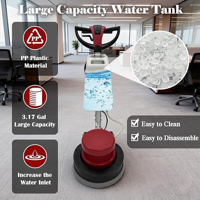 TECHTONGDA 17" Commercial Floor Scrubber Buffer Heavy Duty Floor Grinder Polisher Machine Carpet Cleaning Machine with 3.17Gal Tank & 3 Brushes, Clean/Grind/Polish/Wax 110V