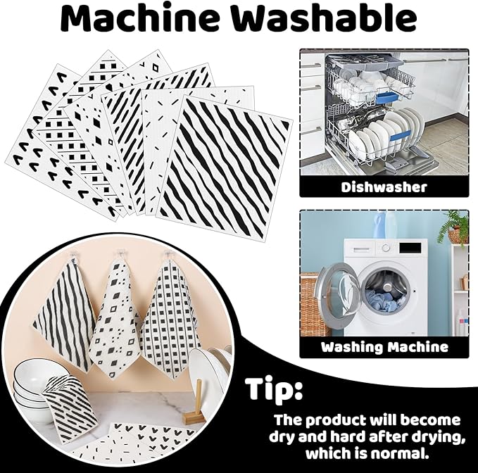6 Pack Swedish Dishcloths for Kitchen,Swedish Rags Dish Towels with Clips, Reusable Paper Towels Washable Absorbent Cellulose Sponge Cloths No Odor for Cleaning Kitchen Valentines Gifts for Women