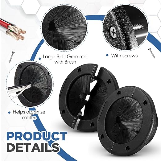4 Pack 4" Round Brush Grommet Large Split Grommet Raised Floor Airflow Management for Home Data Center Wall Floor Cable Management