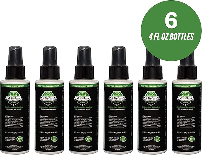SNiPER Hospital Disinfectant, Odor Eliminator & All-Purpose Cleaner, 4 Ounce Spray, 6-Pack