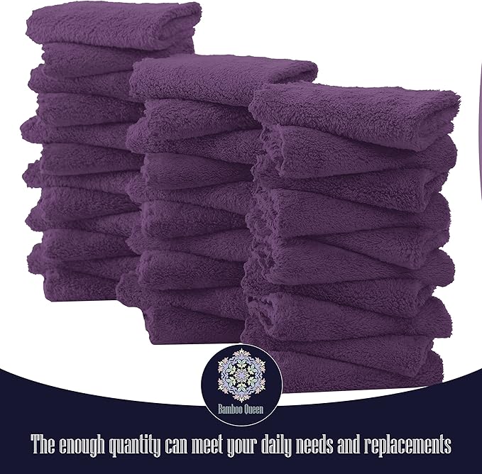 32 Pack Baby Washcloths - Luxury Coral Fleece - Extra Absorbent and Soft Wash Clothes for Newborns, Infants and Toddlers - Suitable for Sensitive Skin and New Born - Baby Shower - Plum, 10x10 Inch
