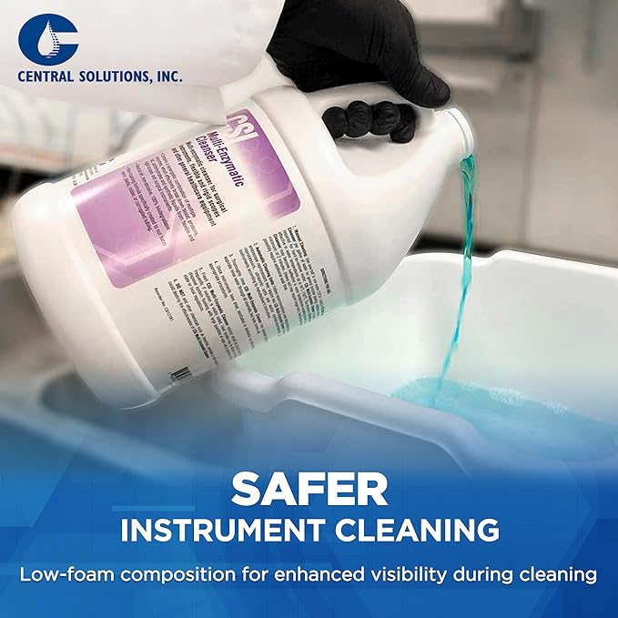 CSI Central Solutions Multi Enzymatic Cleanser - Hospital Grade Medical Instrument Cleaner for Presoak and Manual Processing, 1 Gal